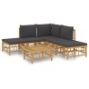 Salon de jardin 6 pcs avec coussins gris foncé bambou 643556643556