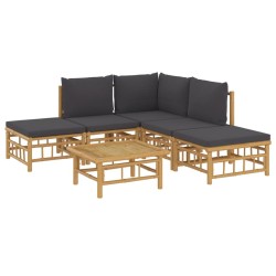 Salon de jardin 6 pcs avec coussins gris foncé bambou 643556643556