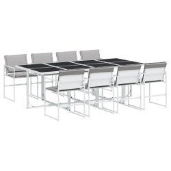 Ensemble à manger de jardin avec coussins 9 pcs blanc textilène 643579643579