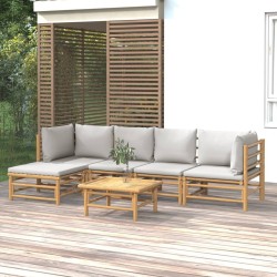Salon de jardin 6 pcs avec coussins gris clair bambou 643587643587