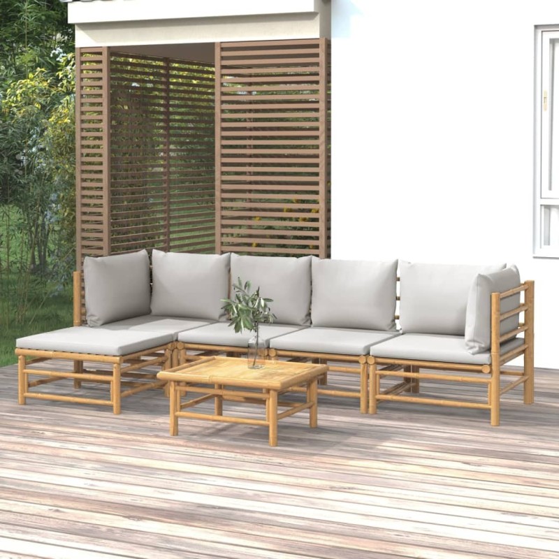Salon de jardin 6 pcs avec coussins gris clair bambou 643587643587