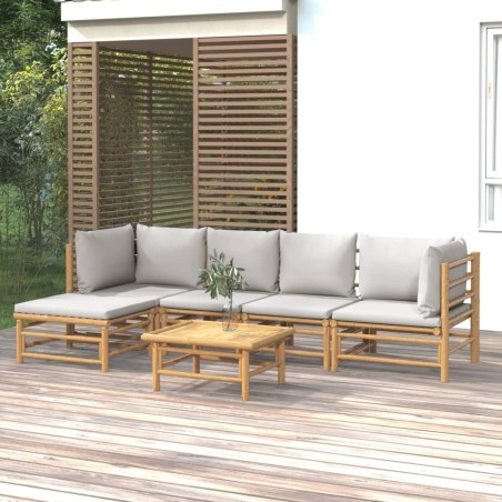 Salon de jardin 6 pcs avec coussins gris clair bambou 643587643587
