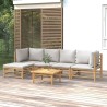 Salon de jardin 6 pcs avec coussins gris clair bambou 643587643587