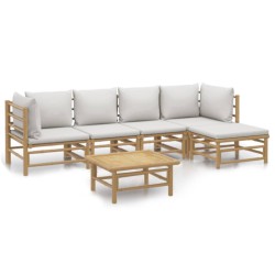 Salon de jardin 6 pcs avec coussins gris clair bambou 643587643587
