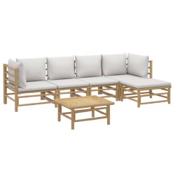Salon de jardin 6 pcs avec coussins gris clair bambou 643587643587