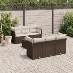 Salon de jardin avec coussins 7 pcs marron résine tressée 643618643618