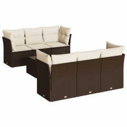 Salon de jardin avec coussins 7 pcs marron résine tressée 643618643618