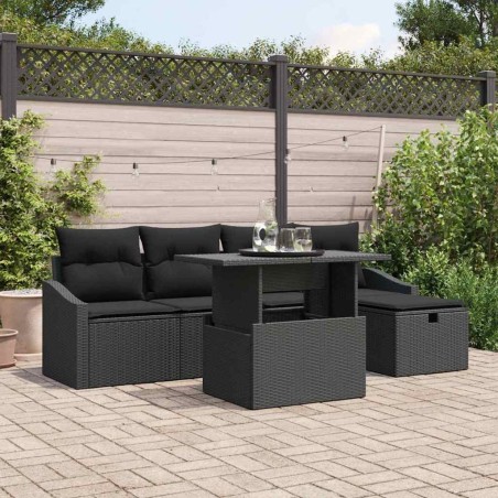 Ensemble de canapé de jardin avec coussin 6 pcs Noir polyrotin 643622643622