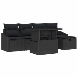 Ensemble de canapé de jardin avec coussin 6 pcs Noir polyrotin 643622643622