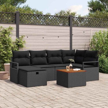 Ensemble de canapé de jardin avec coussin 7 pcs Noir Poly rotin 643625643625