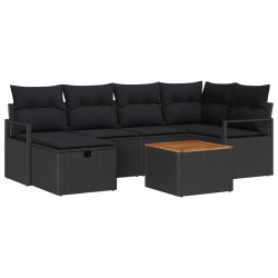 Ensemble de canapé de jardin avec coussin 7 pcs Noir Poly rotin 643625643625