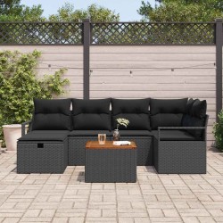 Ensemble de canapé de jardin avec coussin 7 pcs Noir Poly rotin 643625643625