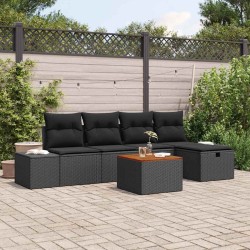 Ensemble de canapé de jardin avec coussin 6 pcs Noir Poly rotin 643626643626