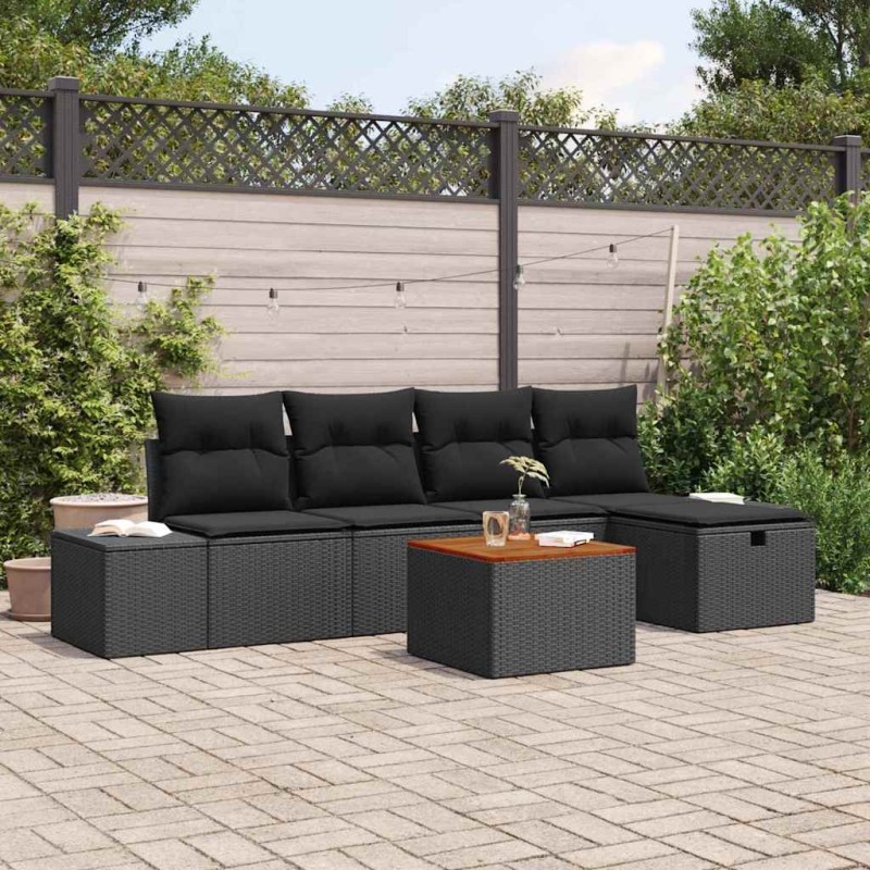 Ensemble de canapé de jardin avec coussin 6 pcs Noir Poly rotin 643626643626