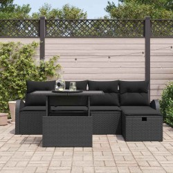 Ensemble de canapé de jardin avec coussin 6 pcs Noir Poly rotin 643629643629