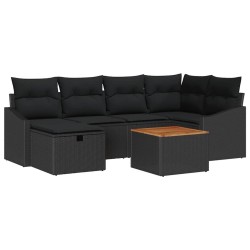 Ensemble de canapé de jardin avec coussin 7 pcs Noir Poly rotin 643632643632