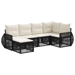 Ensemble de canapé de jardin 6 pcs Noir et blanc crème 643636643636