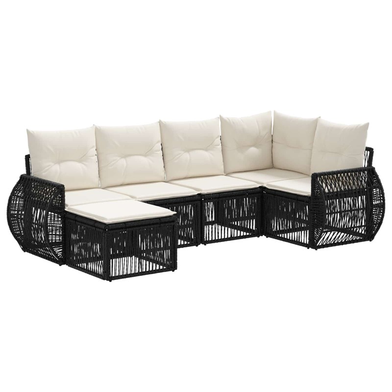 Ensemble de canapé de jardin 6 pcs Noir et blanc crème 643636643636