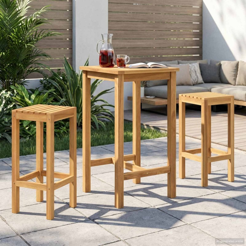 Ensemble de bar extérieur 3 pcs Non traité Bois de teck massif 643642643642