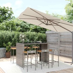 Ensemble de bar jardin 7 pcs gris poly rotin/bois massif acacia 643643643643