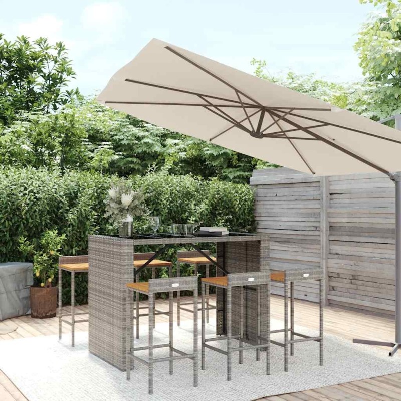 Ensemble de bar jardin 7 pcs gris poly rotin/bois massif acacia 643643643643