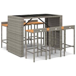 Ensemble de bar jardin 7 pcs gris poly rotin/bois massif acacia 643643643643