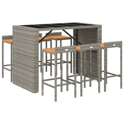 Ensemble de bar jardin 7 pcs gris poly rotin/bois massif acacia 643643643643