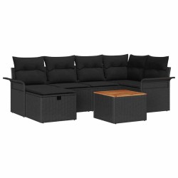 Ensemble de canapé de jardin avec coussin 7 pcs Noir Poly rotin 643644643644