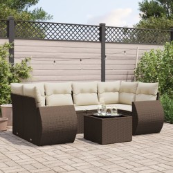 Salon de jardin avec coussins 7 pcs marron résine tressée 643646643646