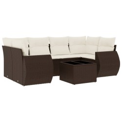 Salon de jardin avec coussins 7 pcs marron résine tressée 643646643646