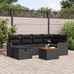 Ensemble de canapé de jardin avec coussin 7 pcs Noir Poly rotin 643647643647
