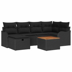 Ensemble de canapé de jardin avec coussin 7 pcs Noir Poly rotin 643647643647