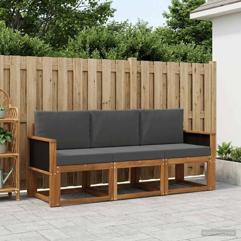 Ensemble de canapés d'extérieur 3 pcs Naturel et Anthracite 643648643648
