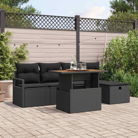 Ensemble de canapé de jardin 6 pcs Noir polyrotin 643650643650