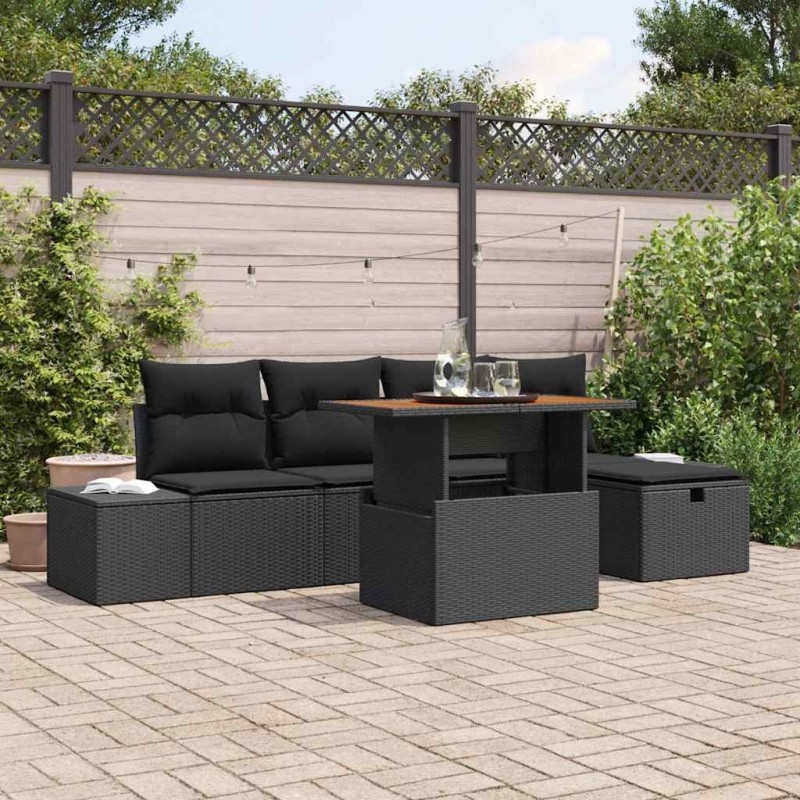 Ensemble de canapé de jardin 6 pcs Noir polyrotin 643654643654