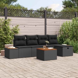 Ensemble de canapé de jardin 6 pcs Noir Poly rotin 643655643655