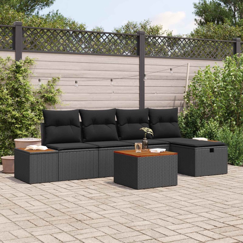 Ensemble de canapé de jardin 6 pcs Noir Poly rotin 643655643655