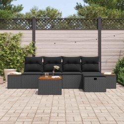 Ensemble de canapé de jardin 6 pcs Noir Poly rotin 643655643655