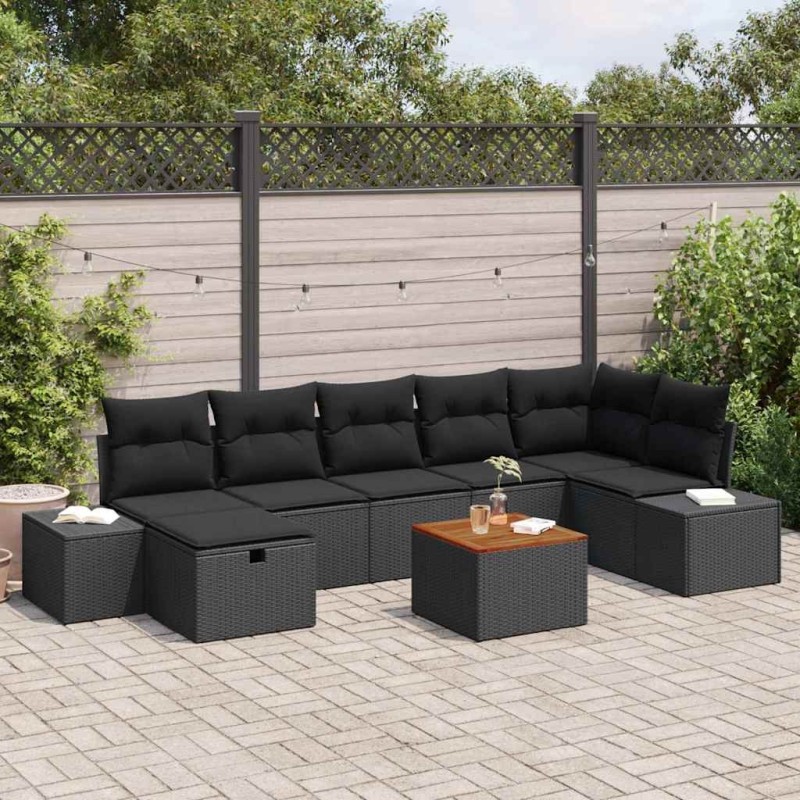 Ensemble de canapé de jardin avec coussin 8 pcs Noir polyrotin 643661643661