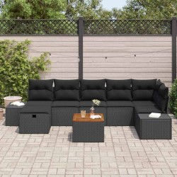 Ensemble de canapé de jardin avec coussin 8 pcs Noir polyrotin 643661643661