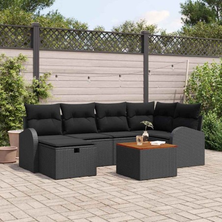 Ensemble de canapé de jardin avec coussin 7 pcs Noir Poly rotin 643665643665