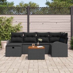 Ensemble de canapé de jardin avec coussin 7 pcs Noir Poly rotin 643665643665