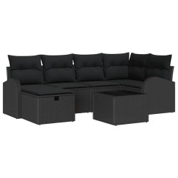 Ensemble de canapé de jardin avec coussin 7 pcs Noir Poly rotin 643667643667