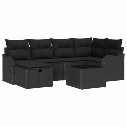 Ensemble de canapé de jardin avec coussin 7 pcs Noir Poly rotin 643669643669