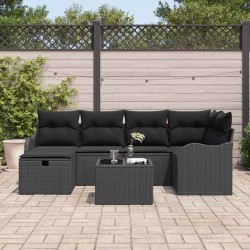 Ensemble de canapé de jardin avec coussin 7 pcs Noir Poly rotin 643669643669