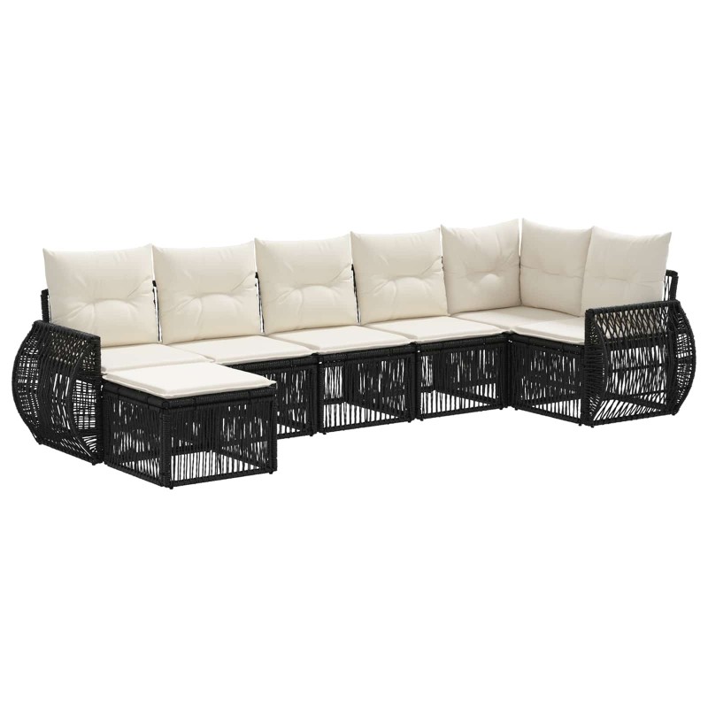 Ensemble de canapé de jardin 7 pcs Noir et blanc crème 643672643672