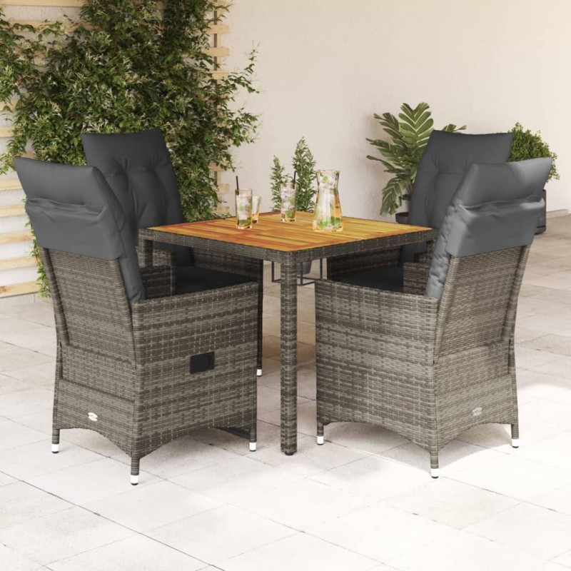Ensemble à manger de jardin 5 pcs coussins gris résine tressée 643675643675
