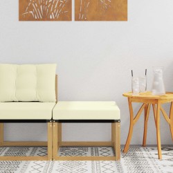 Pouf d'Extérieur Bois d'acacia massif et tissu Textilène Blanc 643677643677