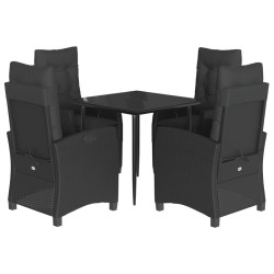 Ensemble à manger de jardin coussins 5pcs Noir Résine tressée 643678643678