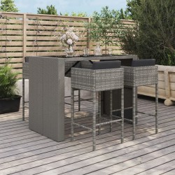 Ensemble de bar de jardin 5 pcs avec coussins gris poly rotin 643682643682